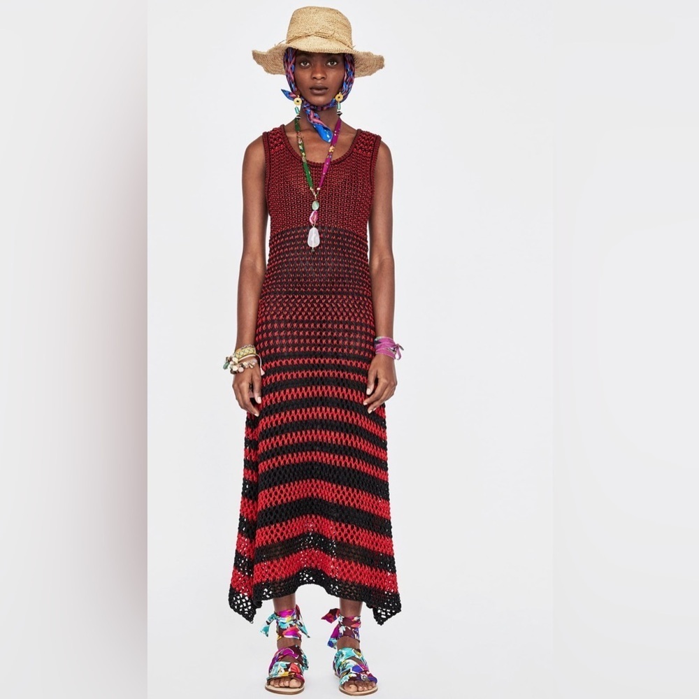 Zara Red and Black Maxi Dress